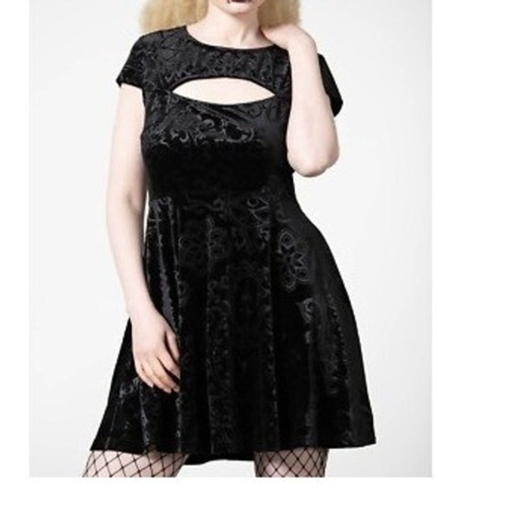Killstar Black Velvet Burnout Damask Cutout Skater Dress Plus Size 4XL Gothic
